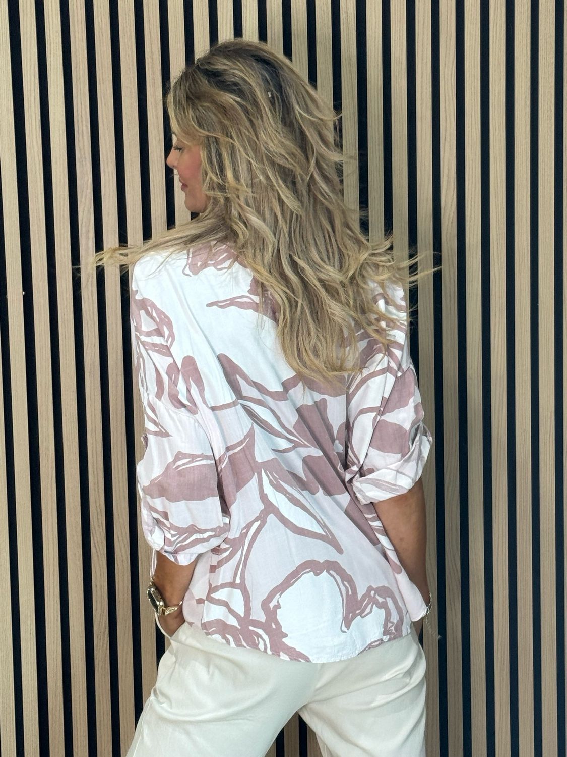 Abstract Print Cotton Shirt - Pink