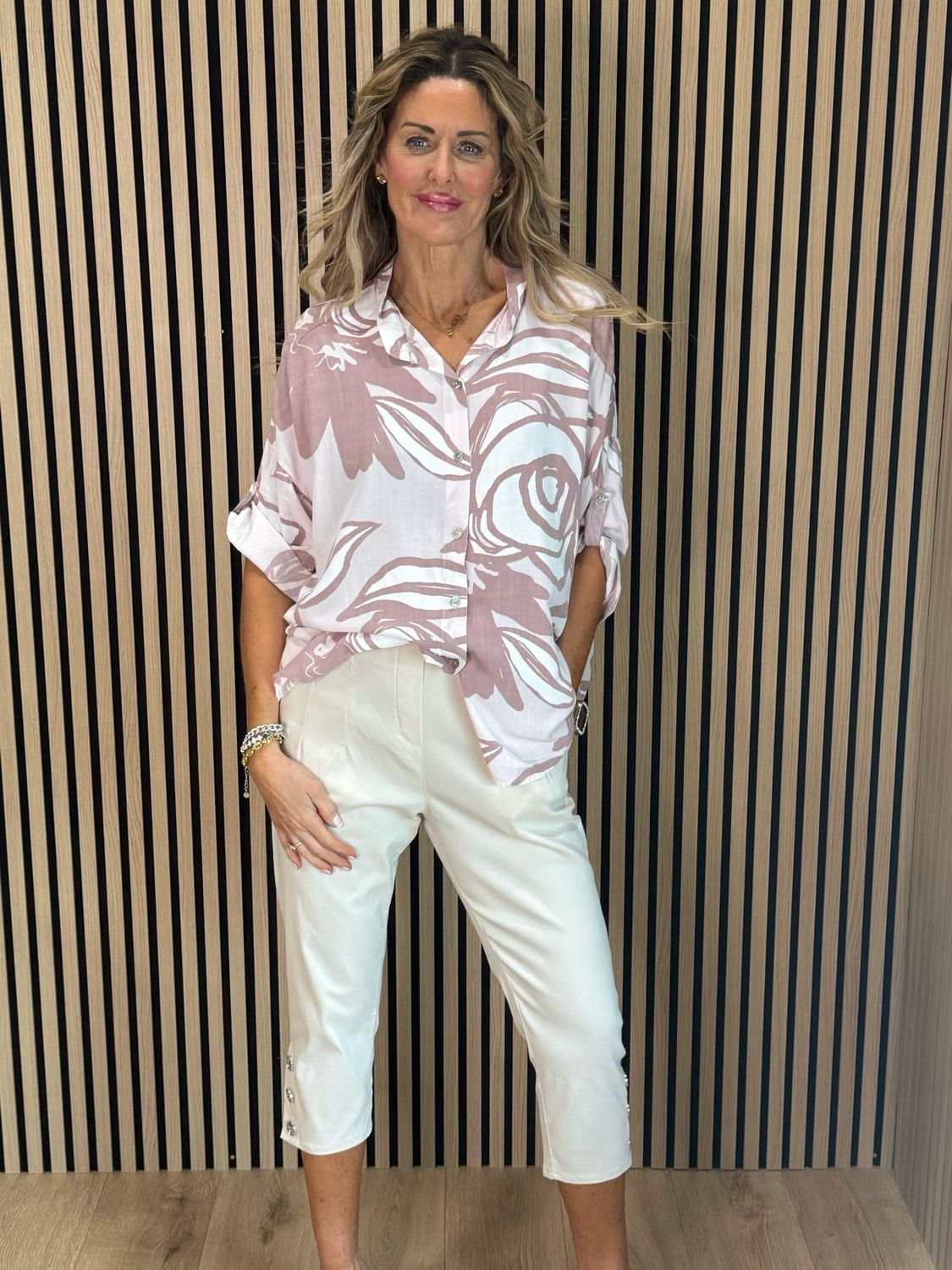 Abstract Print Cotton Shirt - Pink