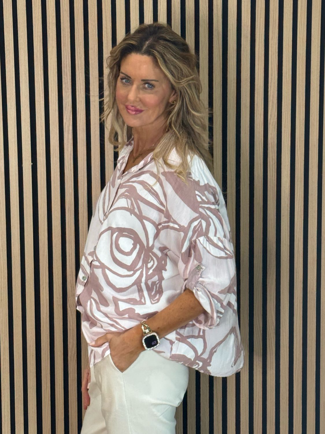 Abstract Print Cotton Shirt - Pink