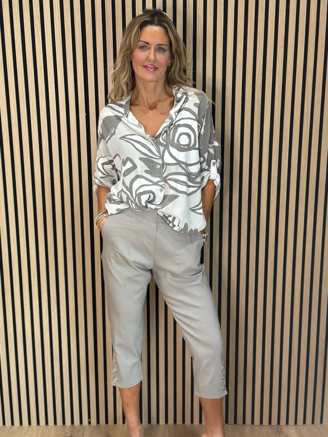 Abstract Print Cotton Shirt - Taupe