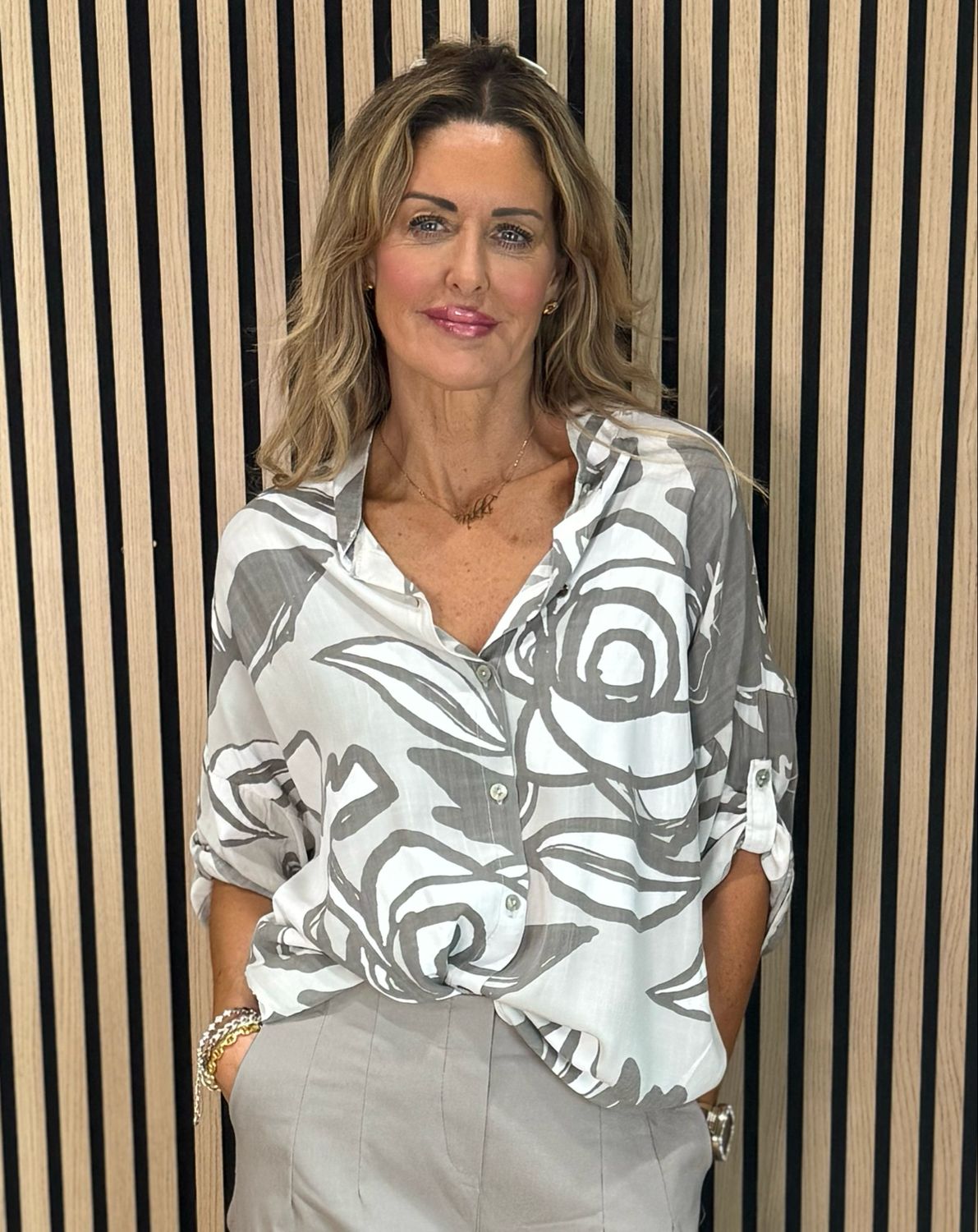 Abstract Print Cotton Shirt - Taupe