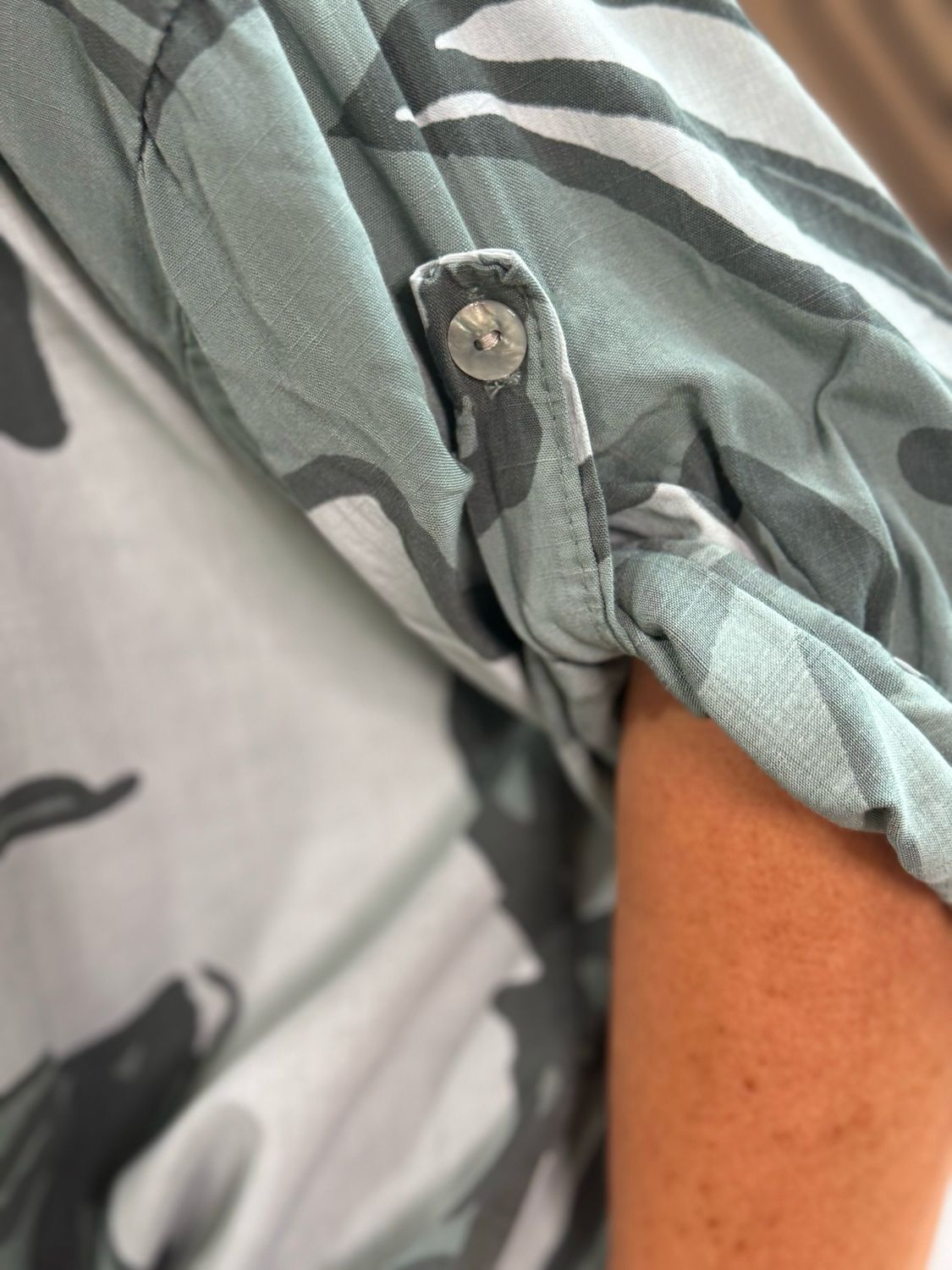 Abstract Print Cotton Shirt - Khaki