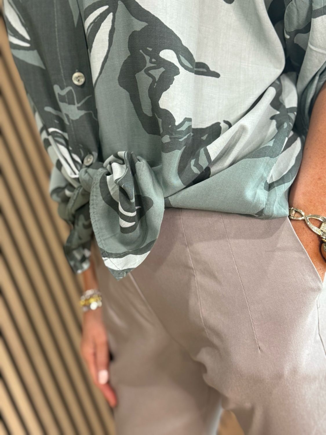 Abstract Print Cotton Shirt - Khaki