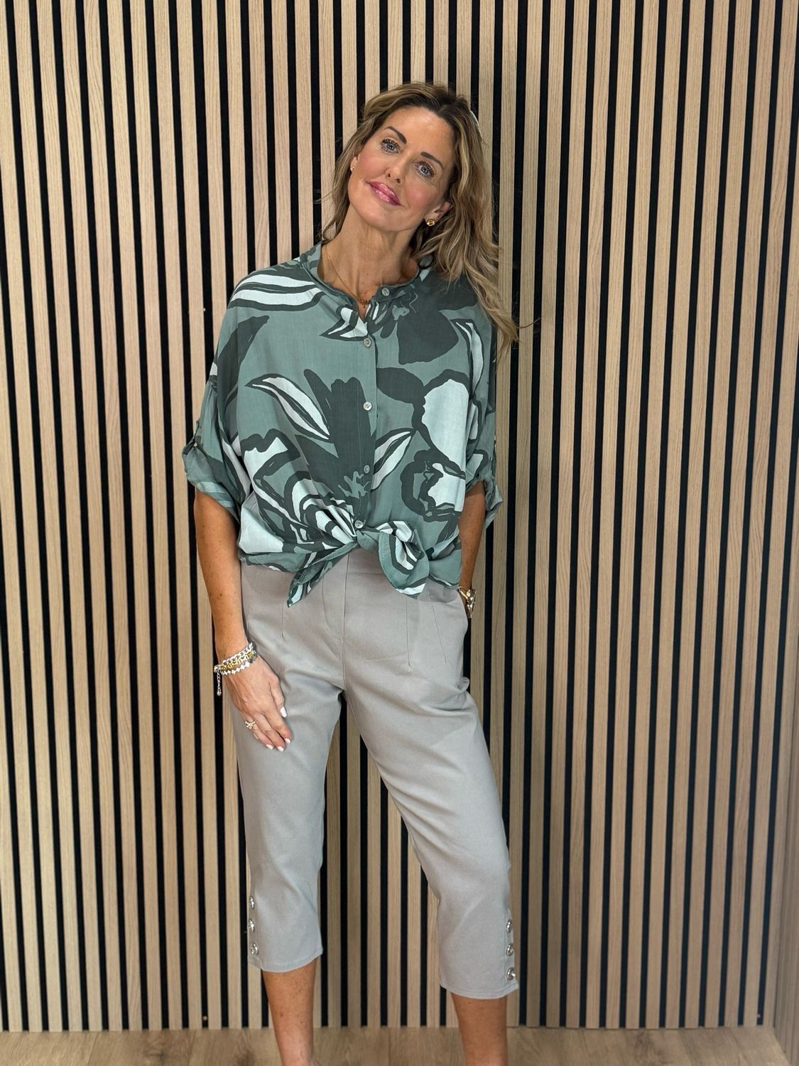 Abstract Print Cotton Shirt - Khaki