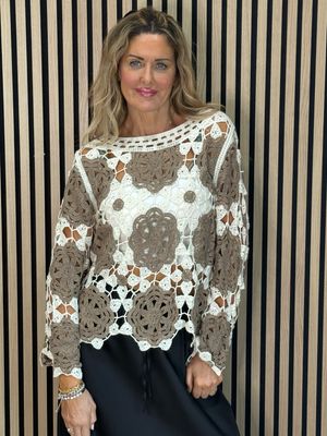 Crochet Cotton Top - Taupe