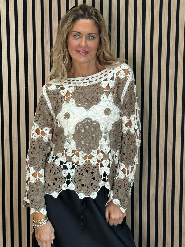 Crochet Cotton Top - Taupe