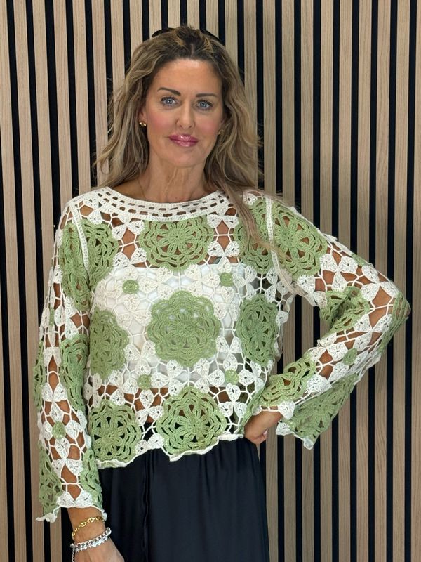 Crochet Cotton Top - Lime