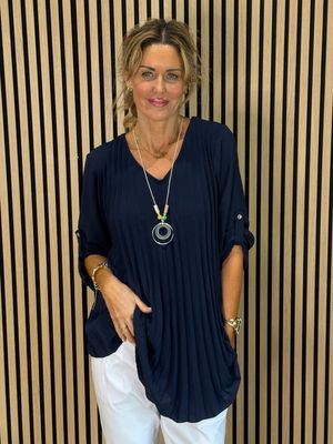 Pleated Top - Navy