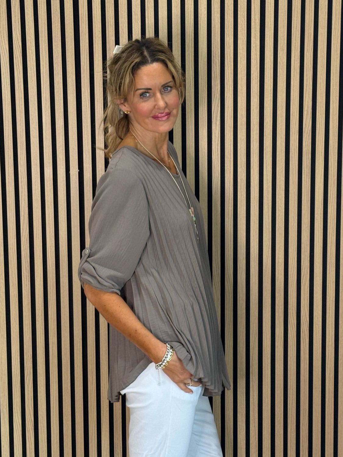 Pleated Top - Taupe