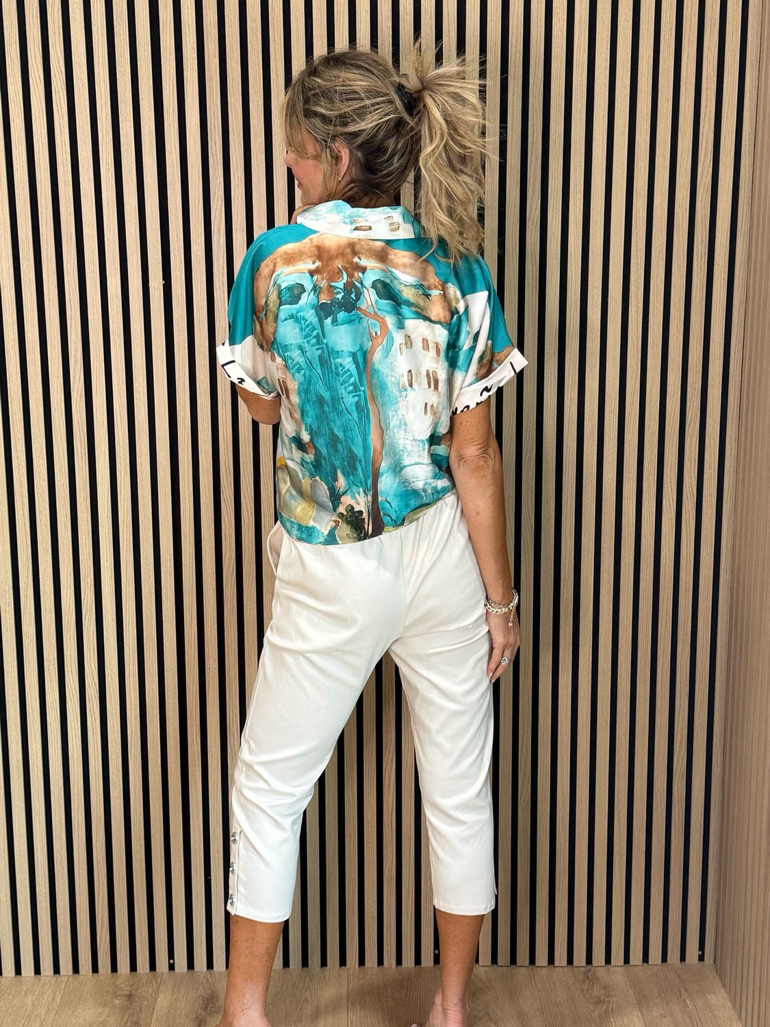 Abstract Print Tie-Front Top - Turquoise