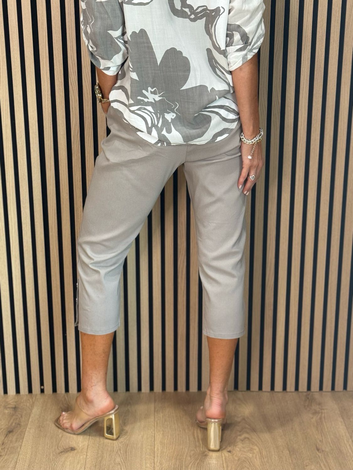 Button Detail Cropped Trousers - Stone