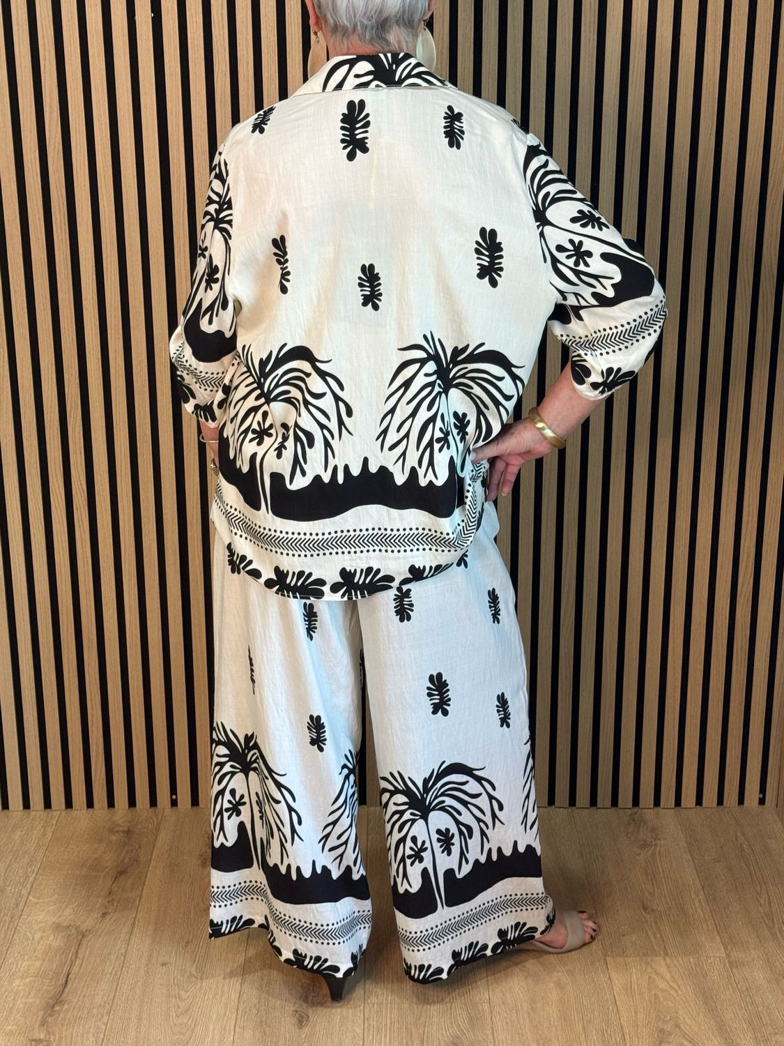 Monochrome Botanical Trouser Suit - Black/White