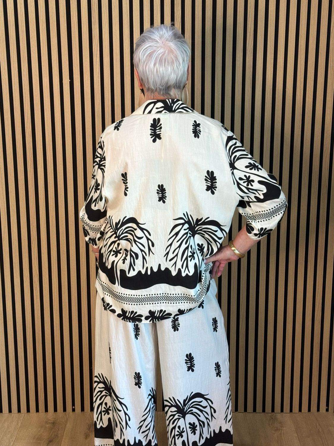 Monochrome Botanical Trouser Suit - Black/White