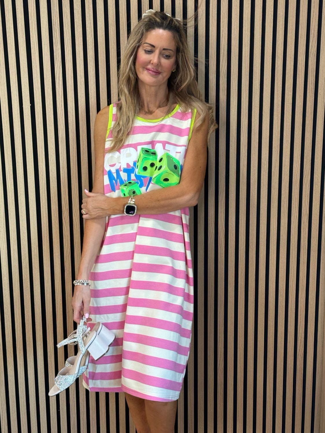 Dice Stripe Dress - Pink/Cream