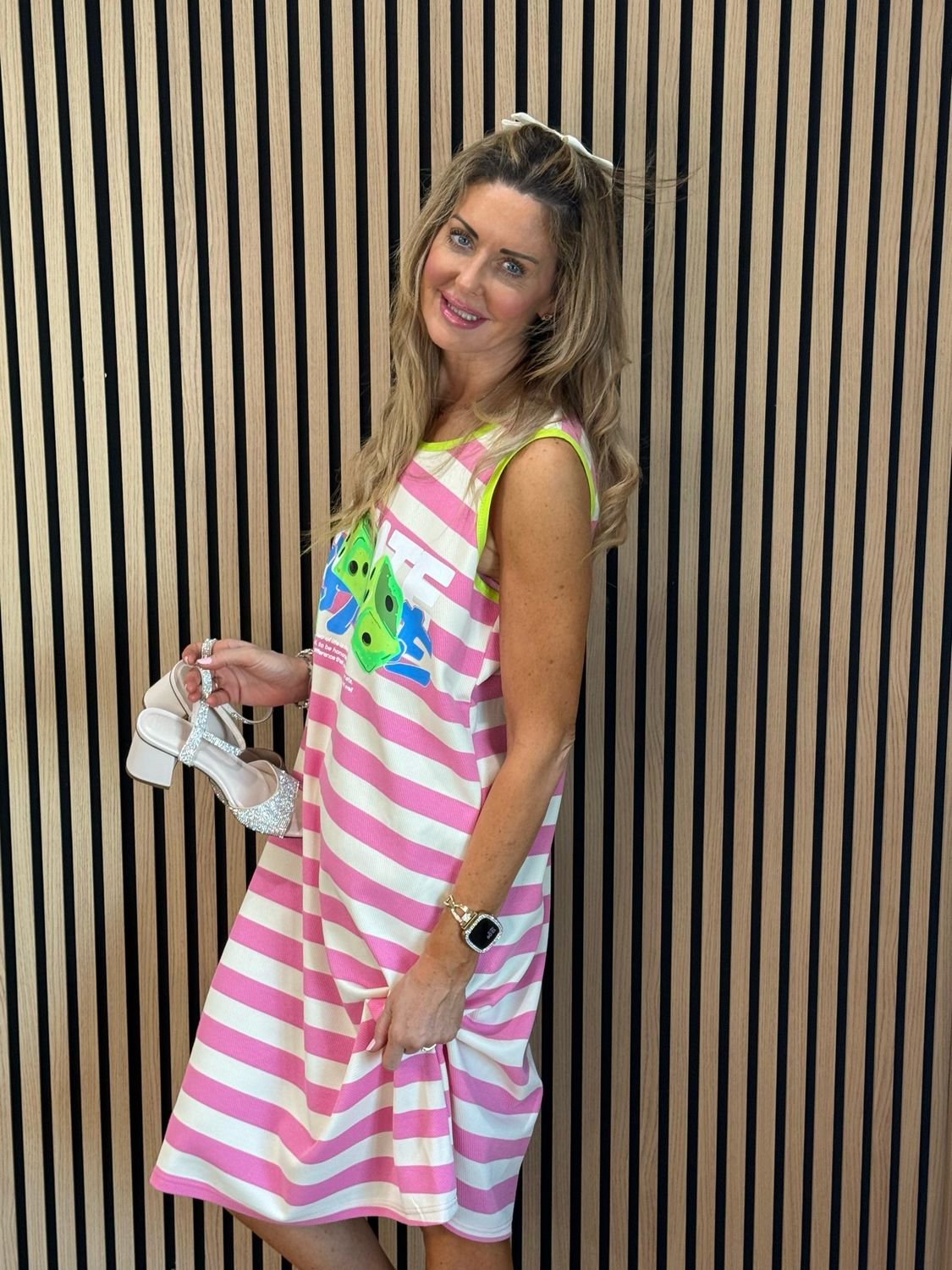 Dice Stripe Dress - Pink/Cream