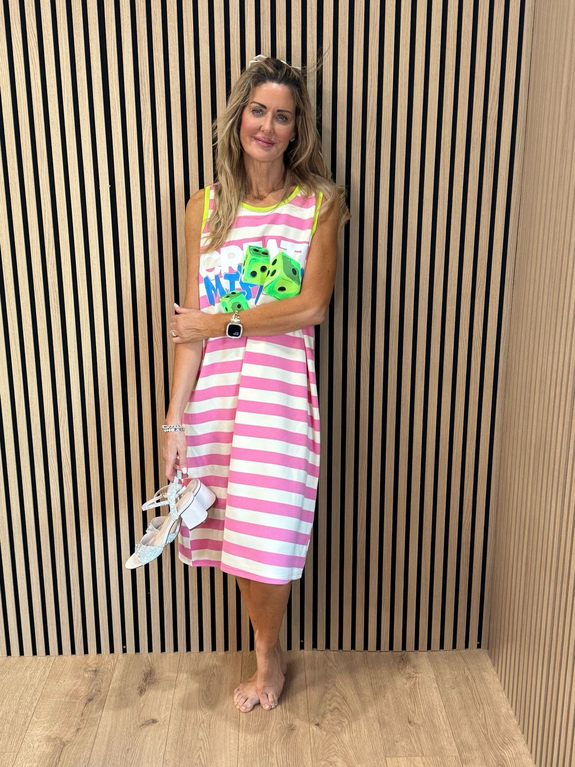 Dice Stripe Dress - Pink/Cream