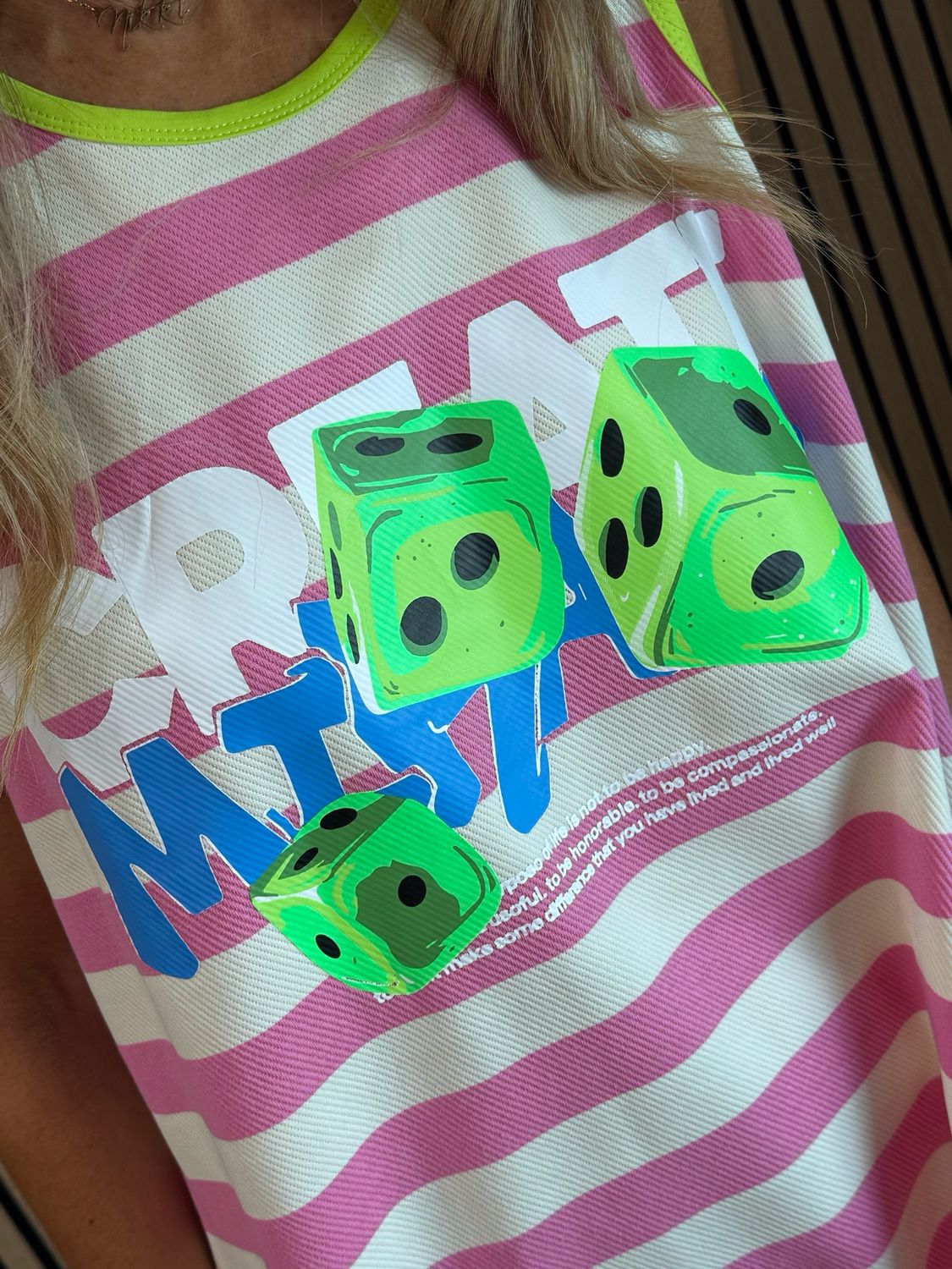 Dice Stripe Dress - Pink/Cream