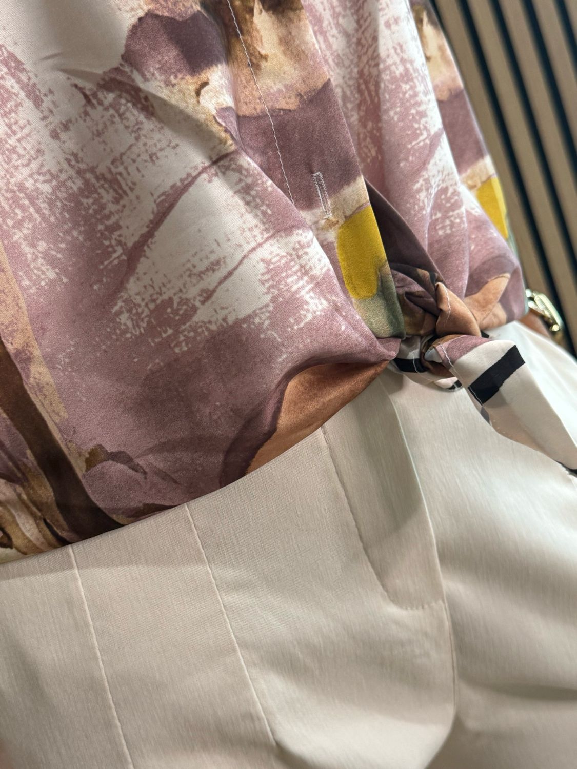 Abstract Print Tie-front Top - Plum