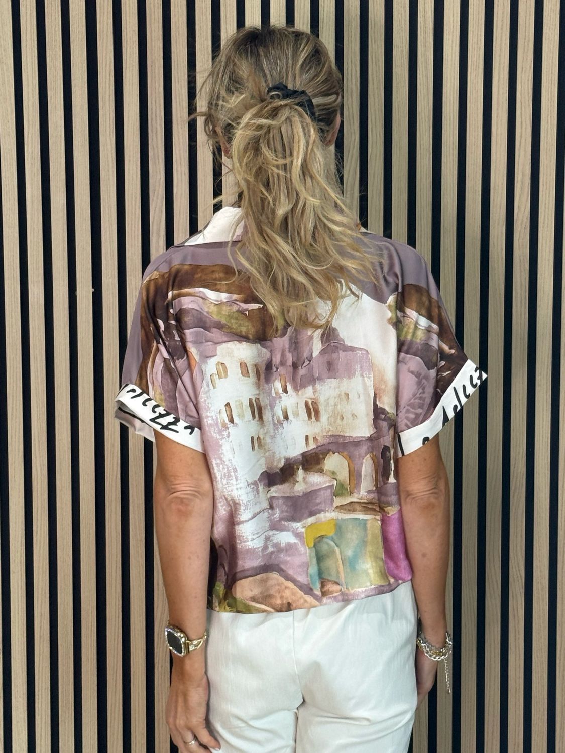 Abstract Print Tie-front Top - Plum