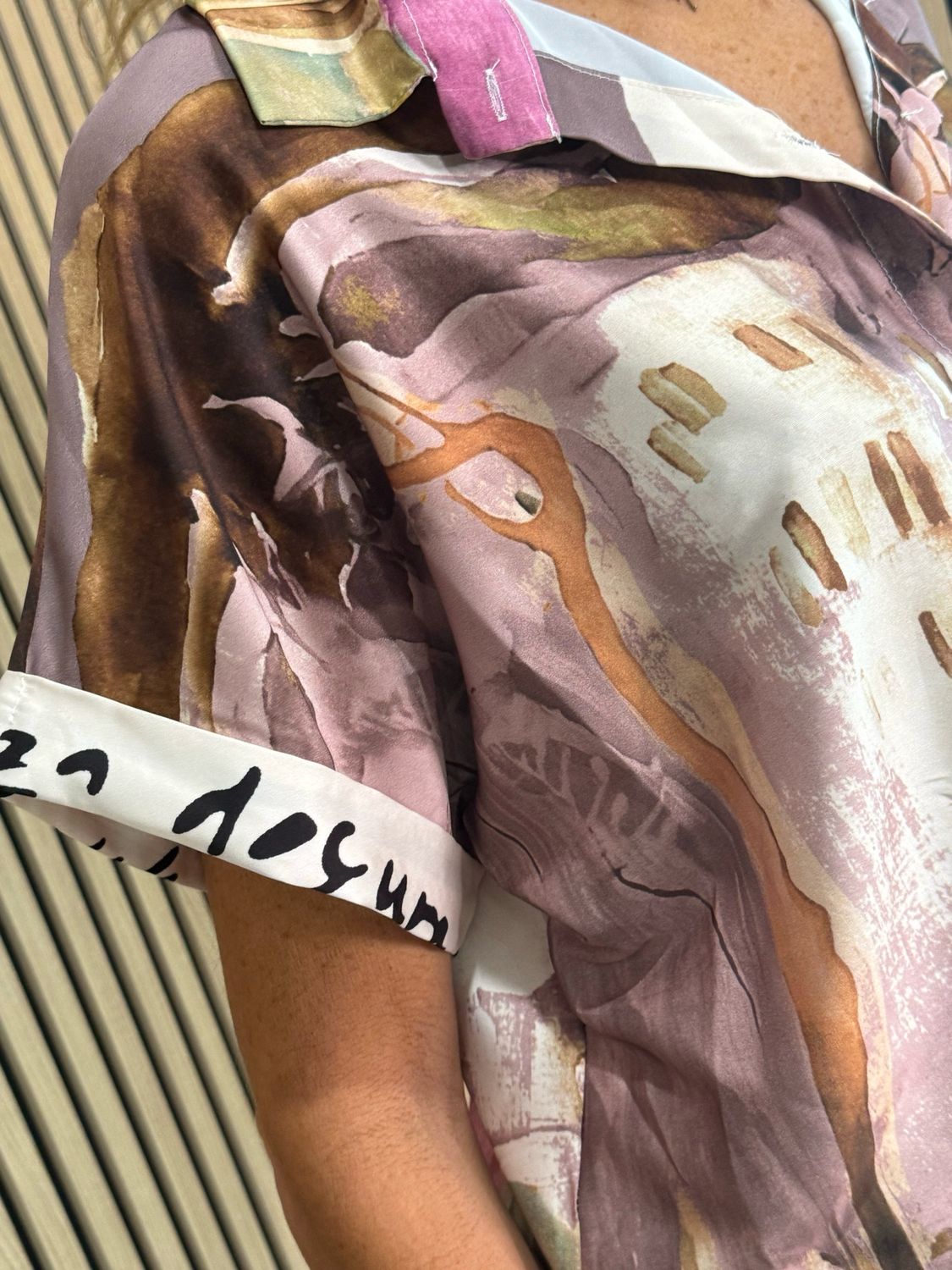 Abstract Print Tie-front Top - Plum