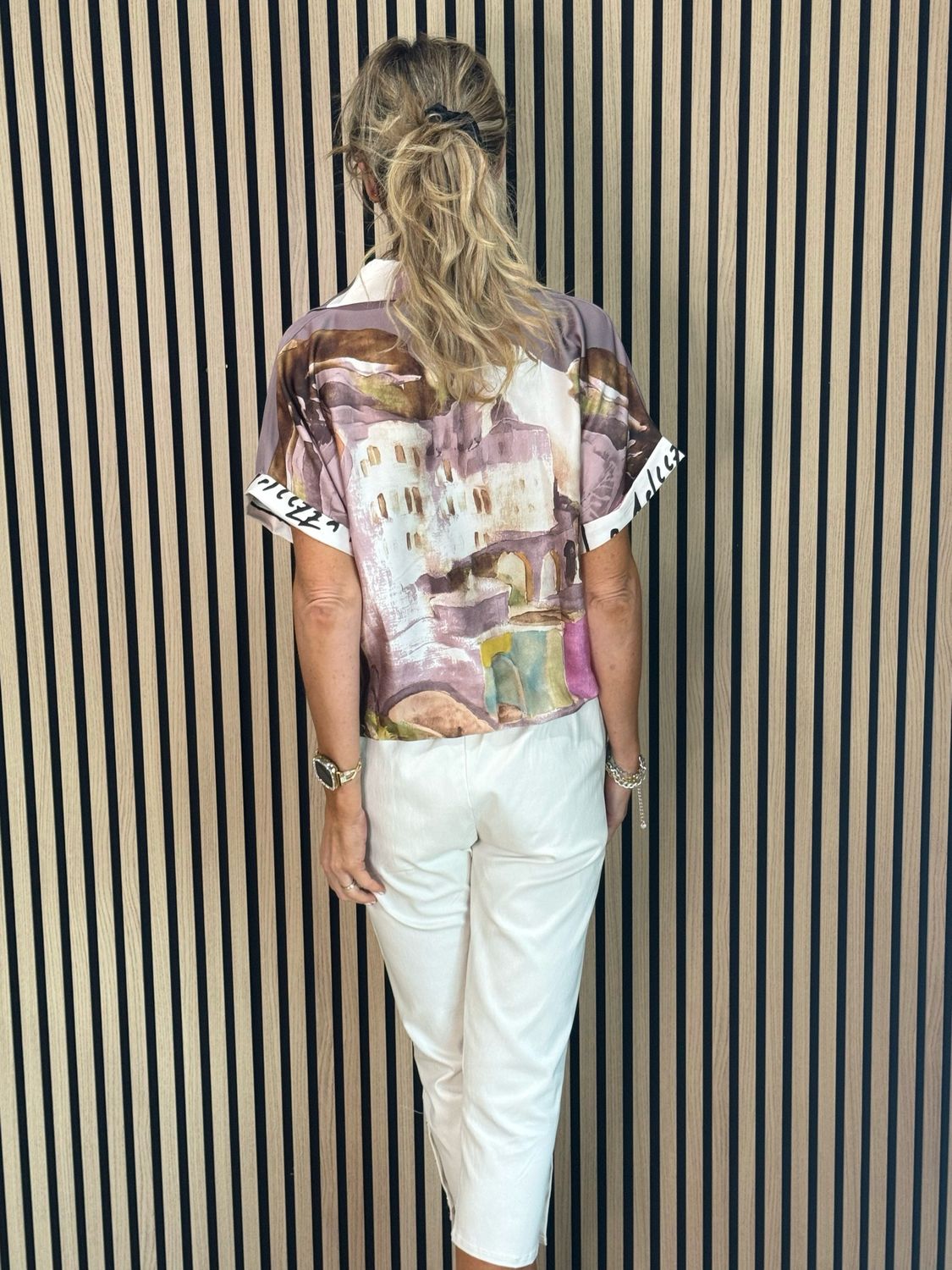 Abstract Print Tie-front Top - Plum