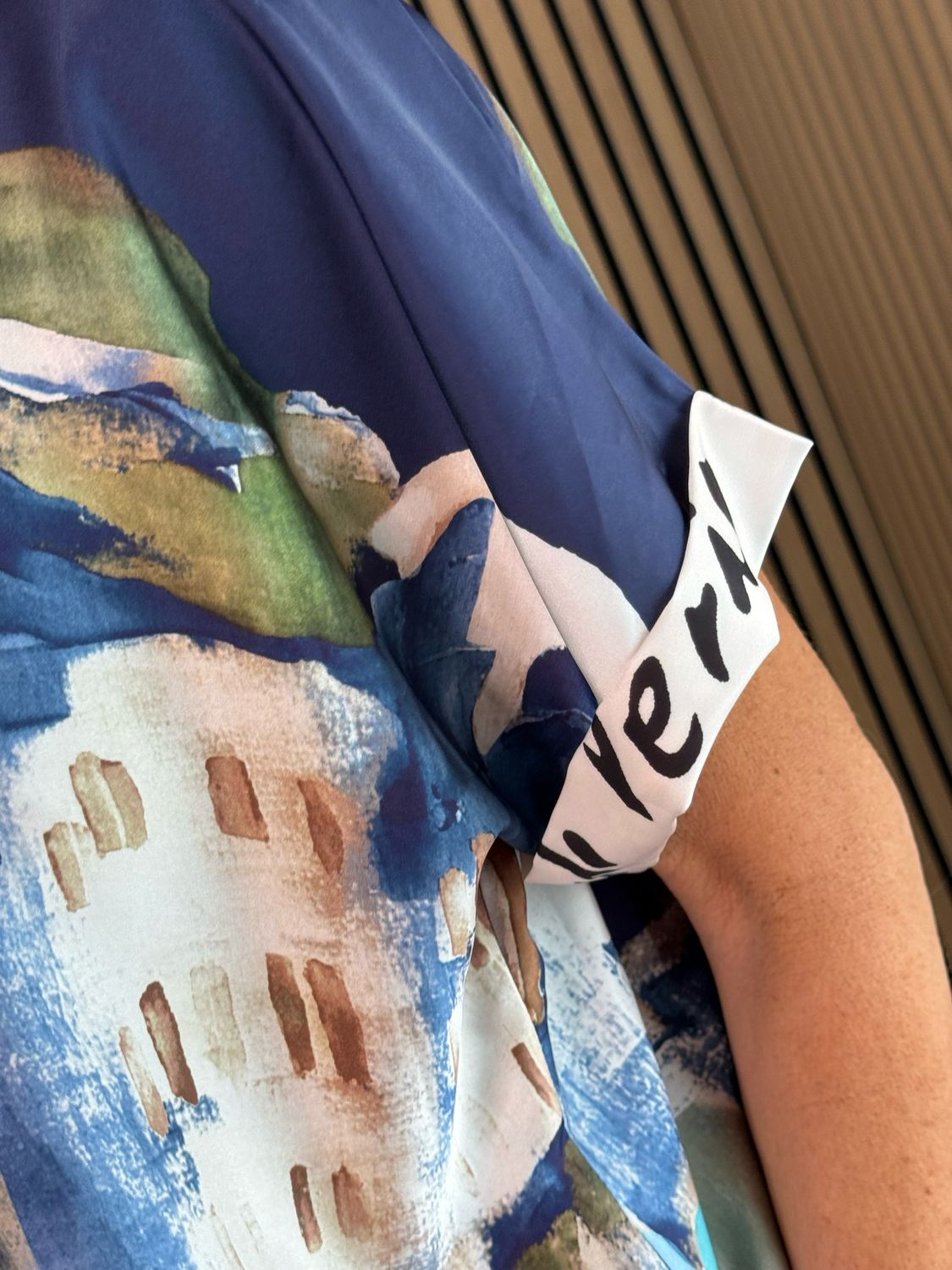 Abstract Print Tie-Front Top - Navy