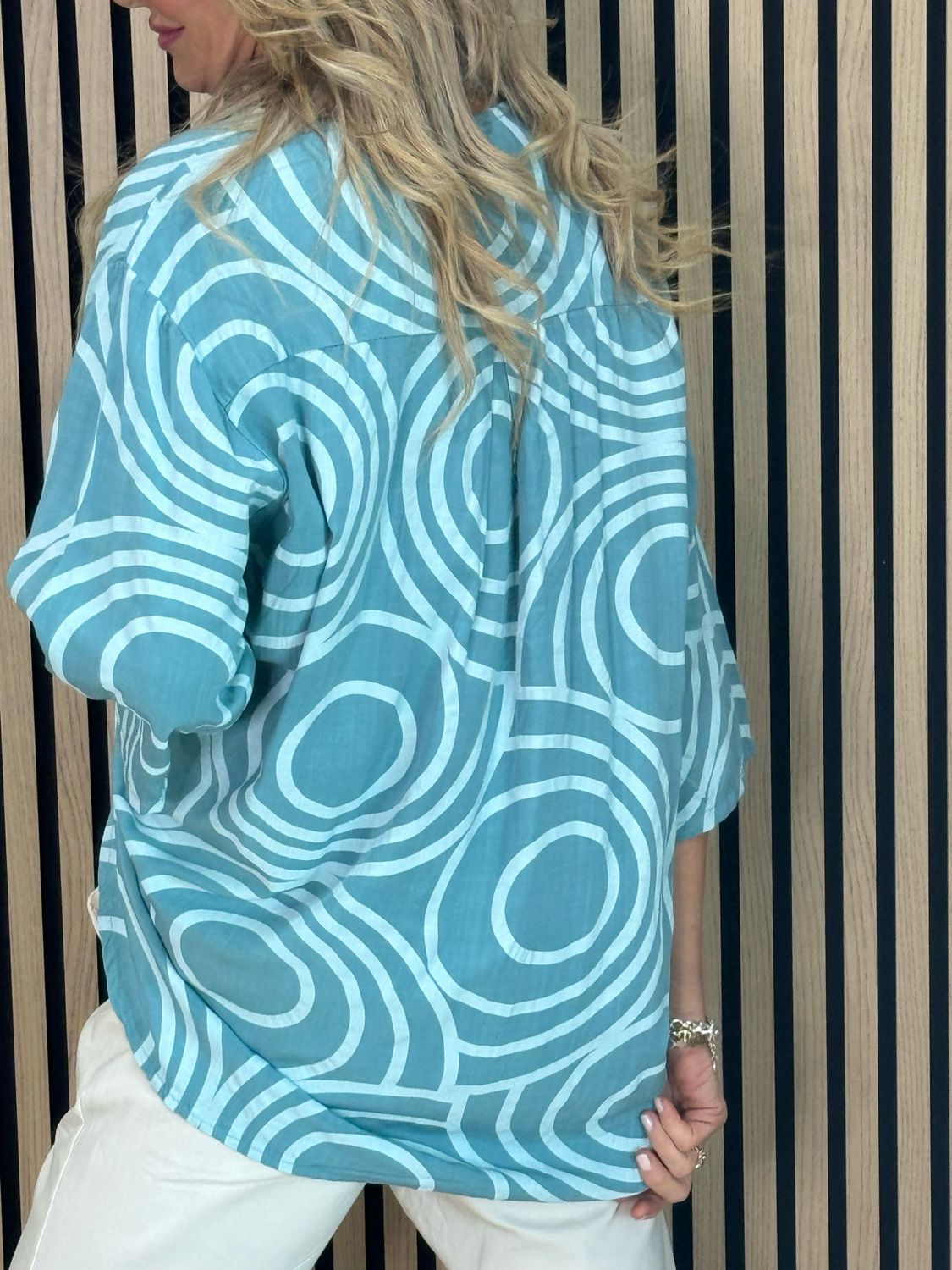 Geometric Print Cotton Top - Turquoise