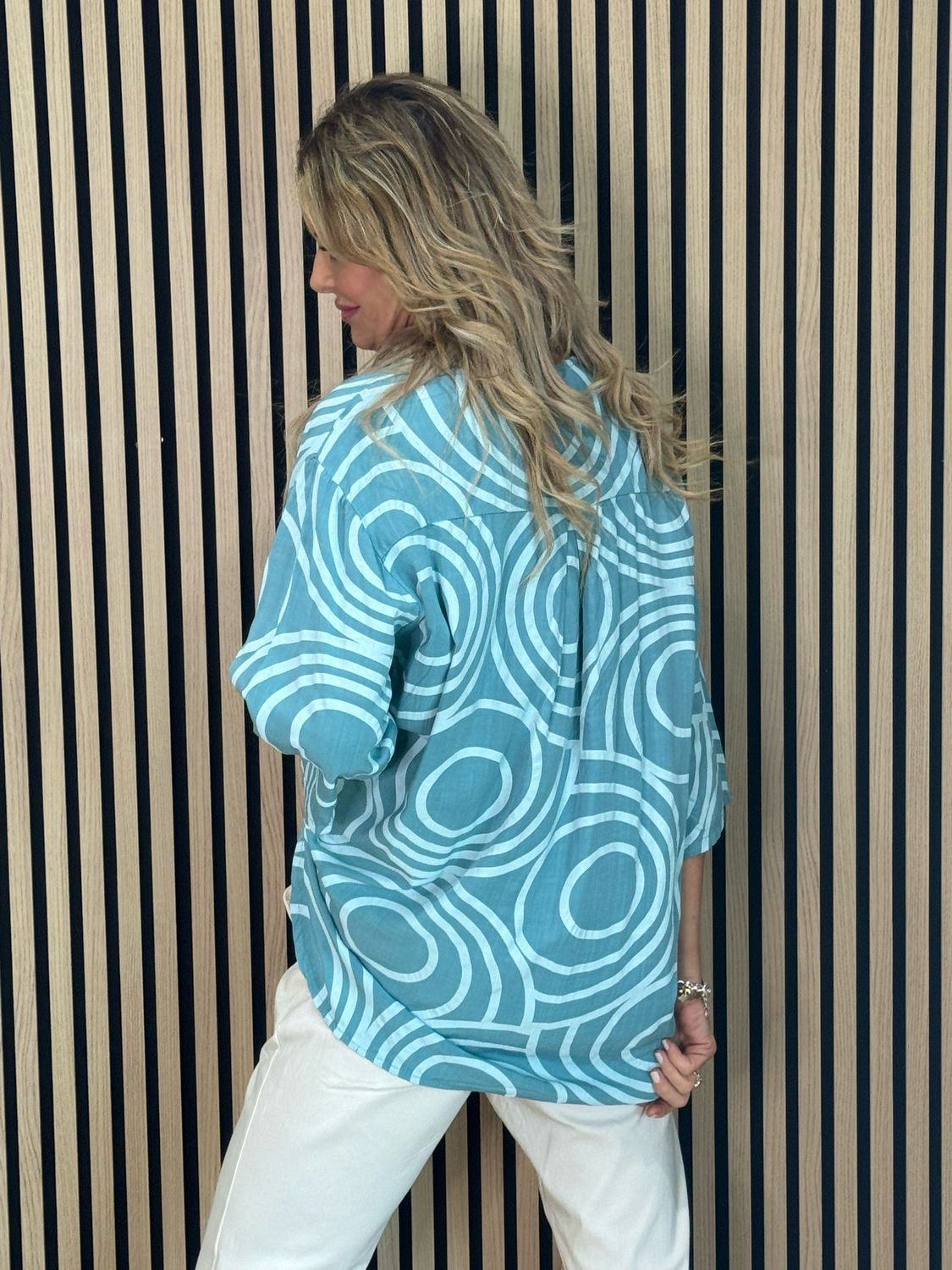 Geometric Print Cotton Top - Turquoise