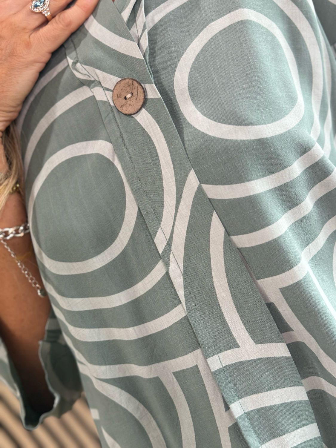 Geometric Print Cotton Top - Khaki