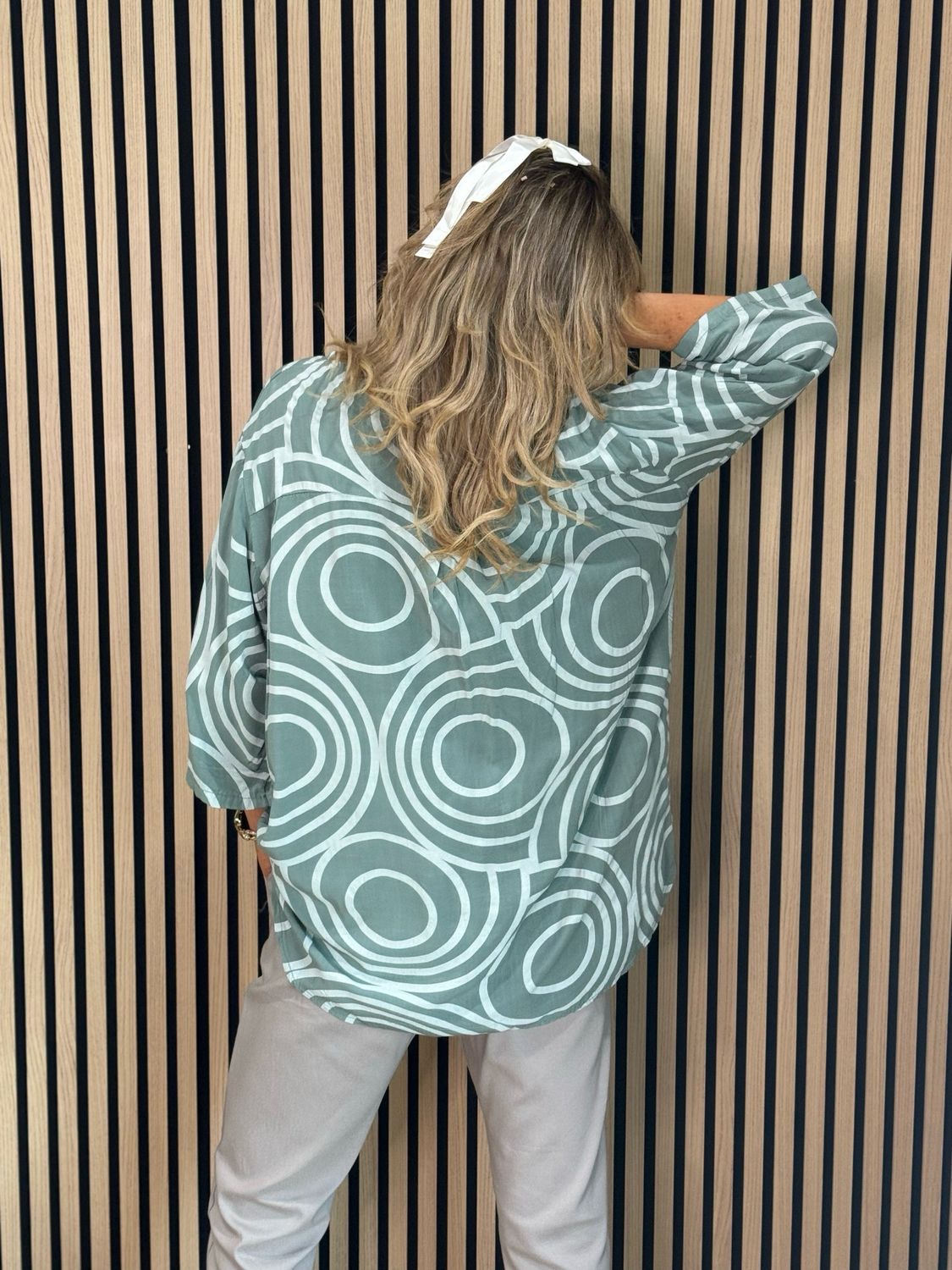 Geometric Print Cotton Top - Khaki