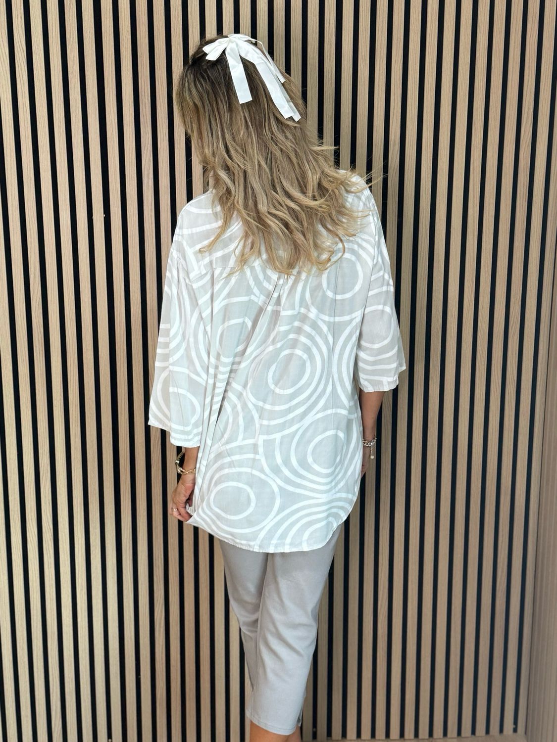 Geometric Print Cotton Top - Stone