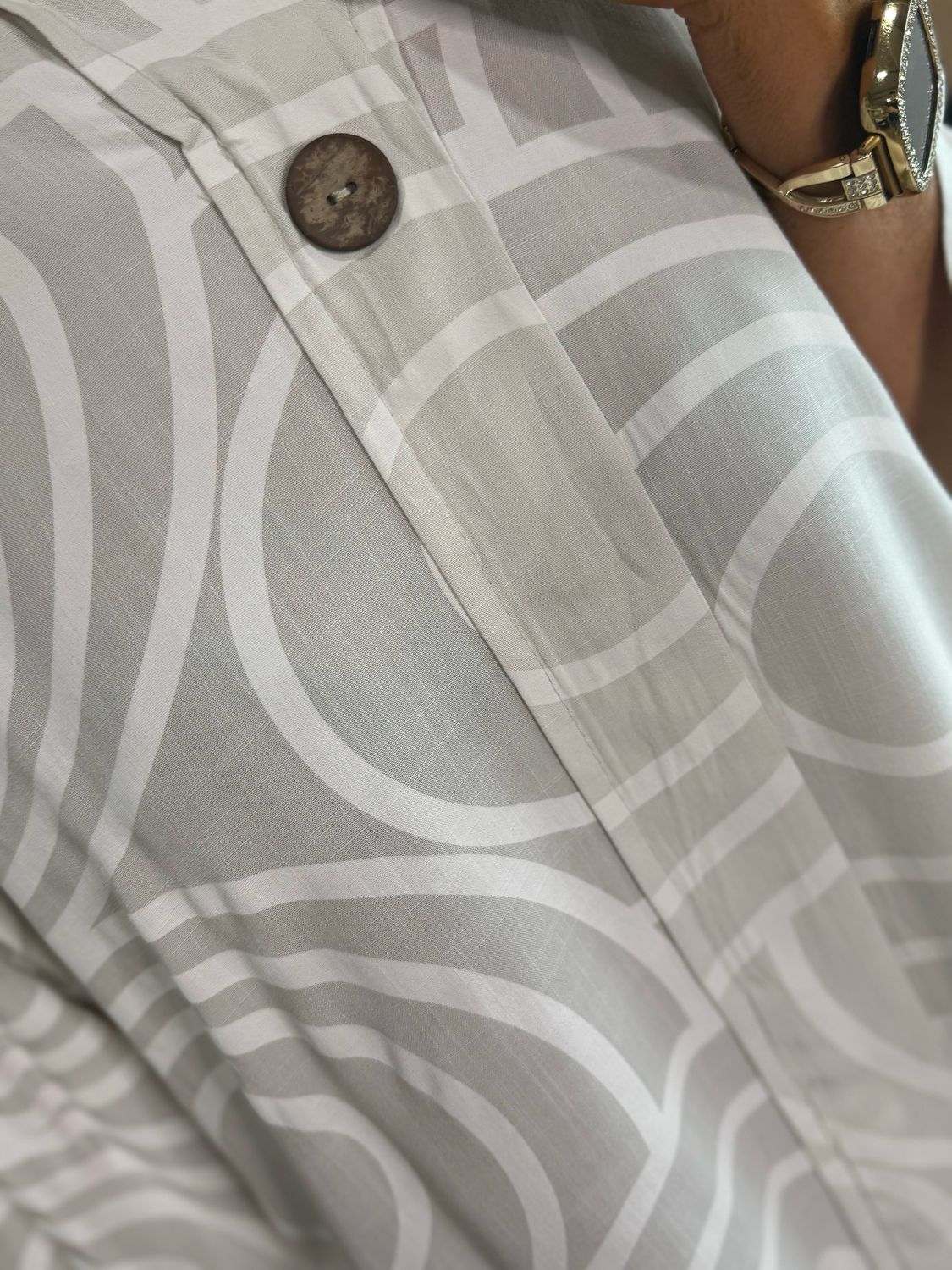 Geometric Print Cotton Top - Stone