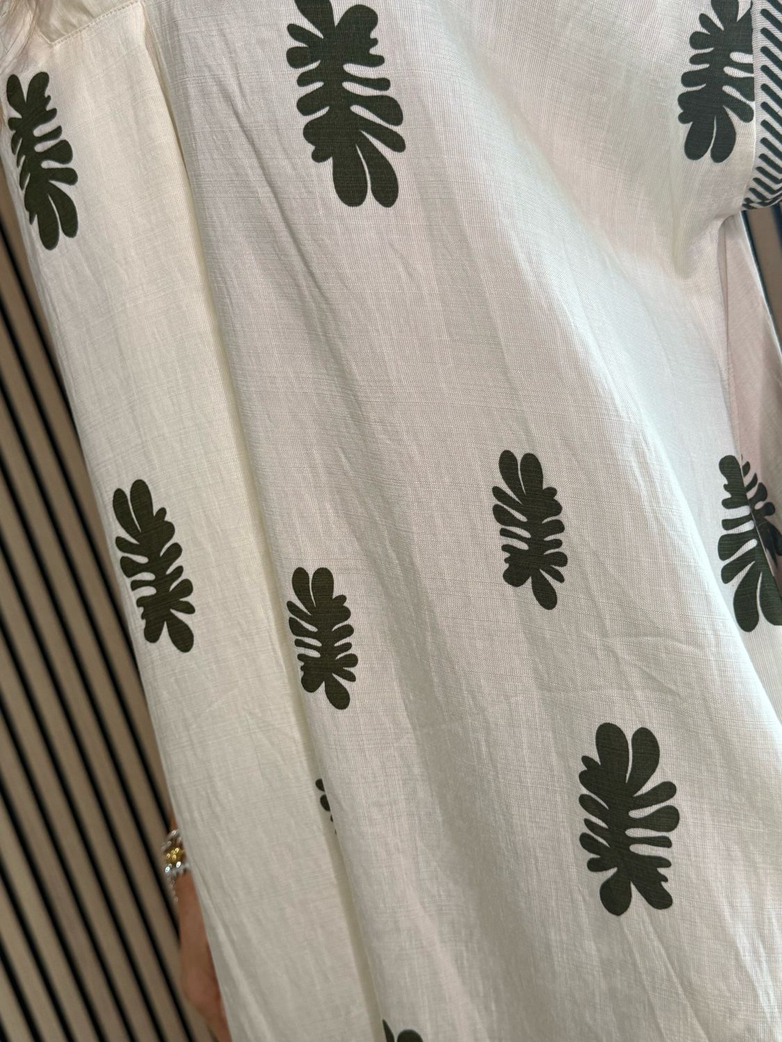 Botanical Print V Neck Dress - Khaki