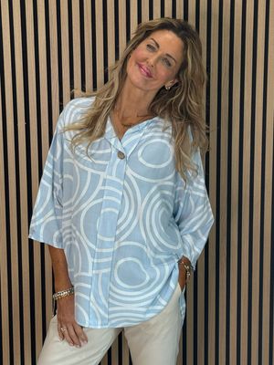 Geometric Print Cotton Top - Baby Blue