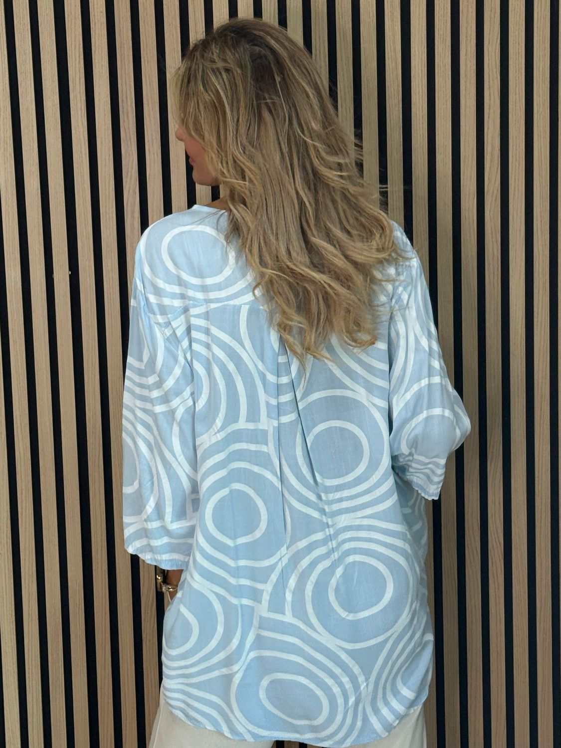 Geometric Print Cotton Top - Baby Blue