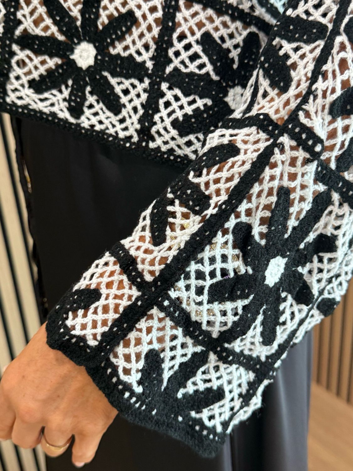 Floral Crochet Top - Black/White