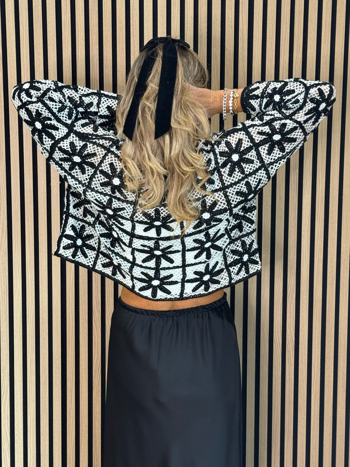 Floral Crochet Top - Black/White