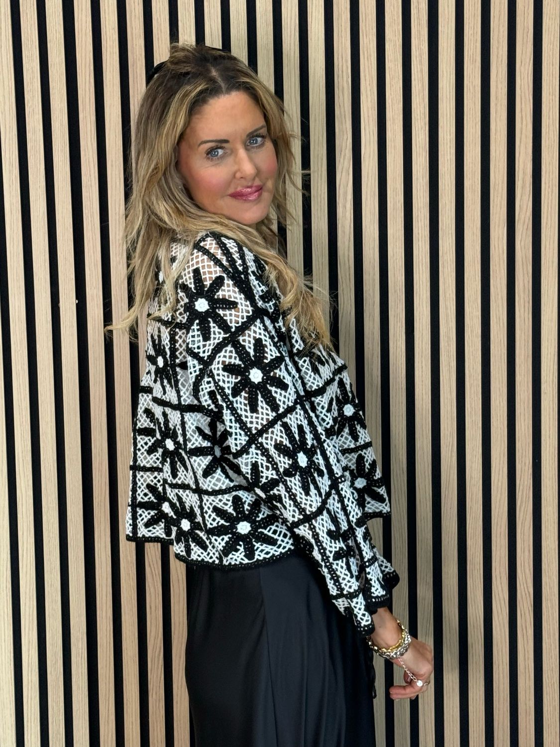 Floral Crochet Top - Black/White