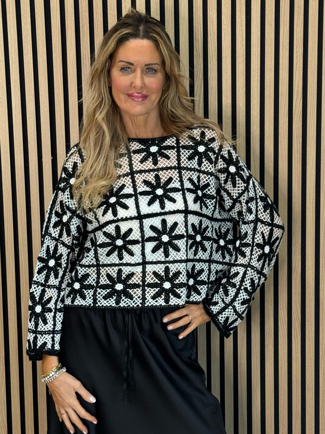 Floral Crochet Top - Black/White