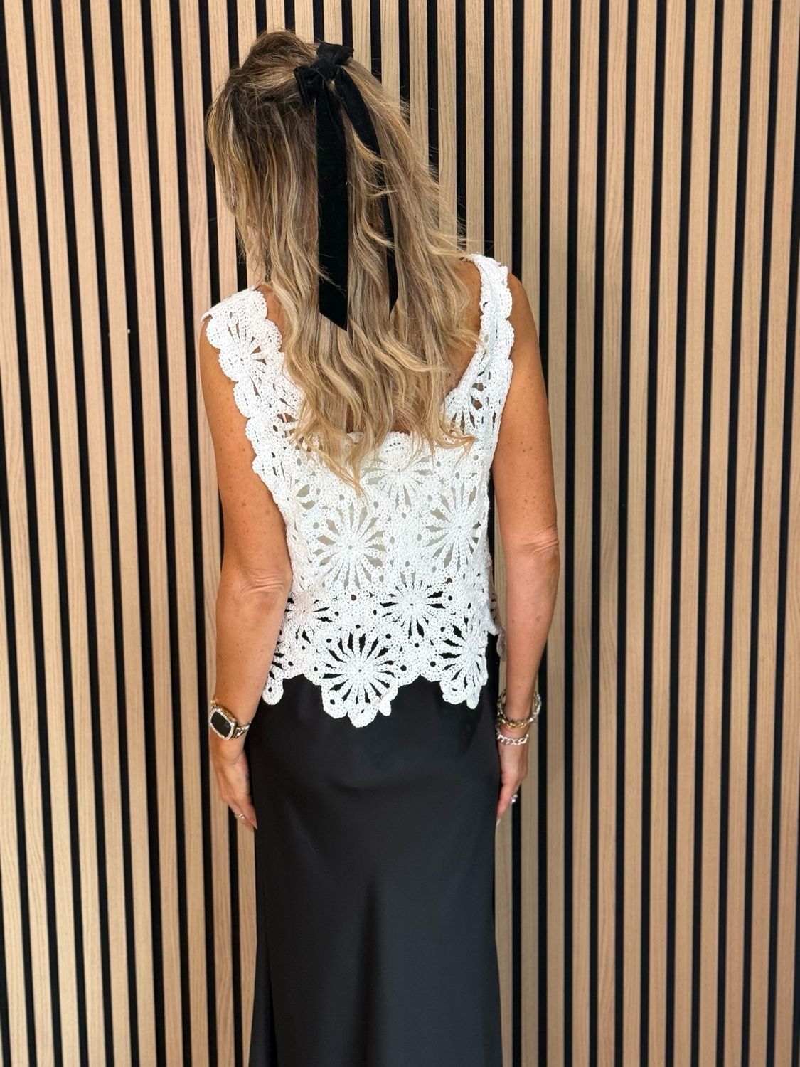 Sequin Crochet Floral Top - White