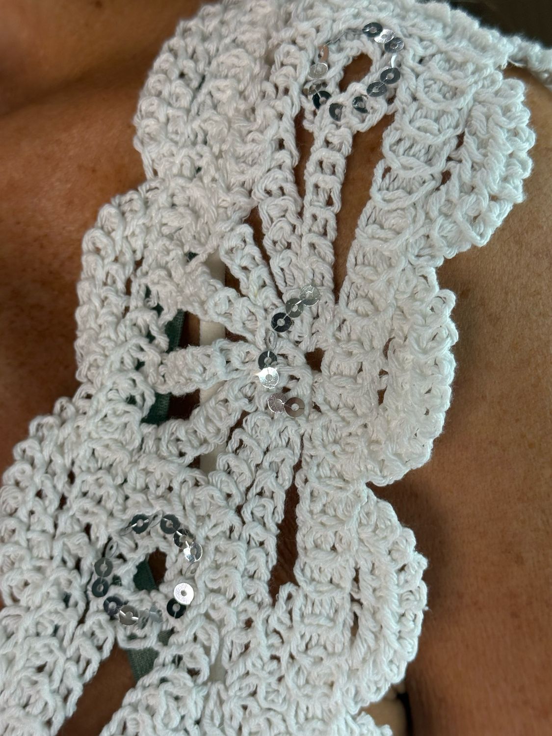 Sequin Crochet Floral Top - White