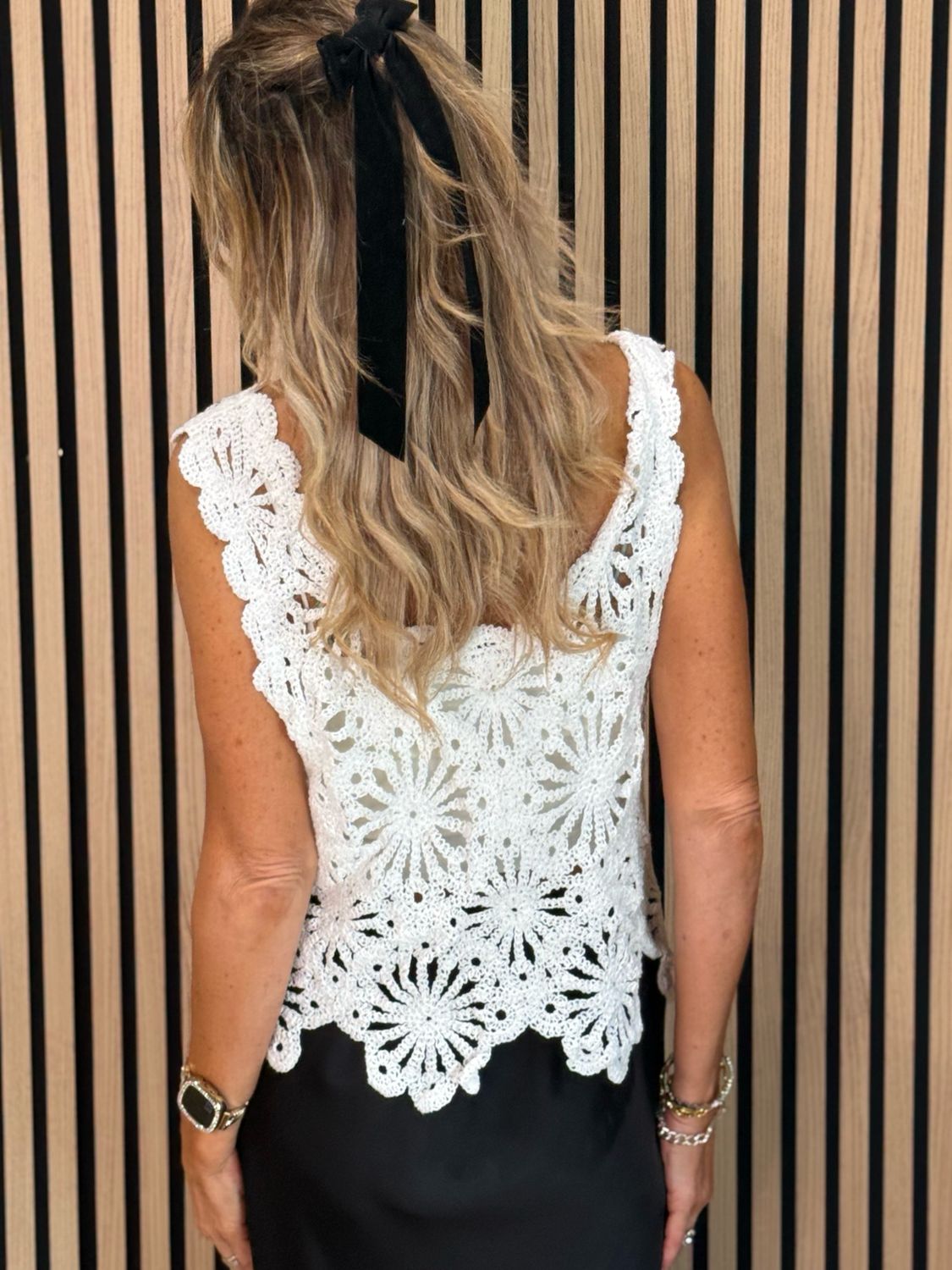 Sequin Crochet Floral Top - White