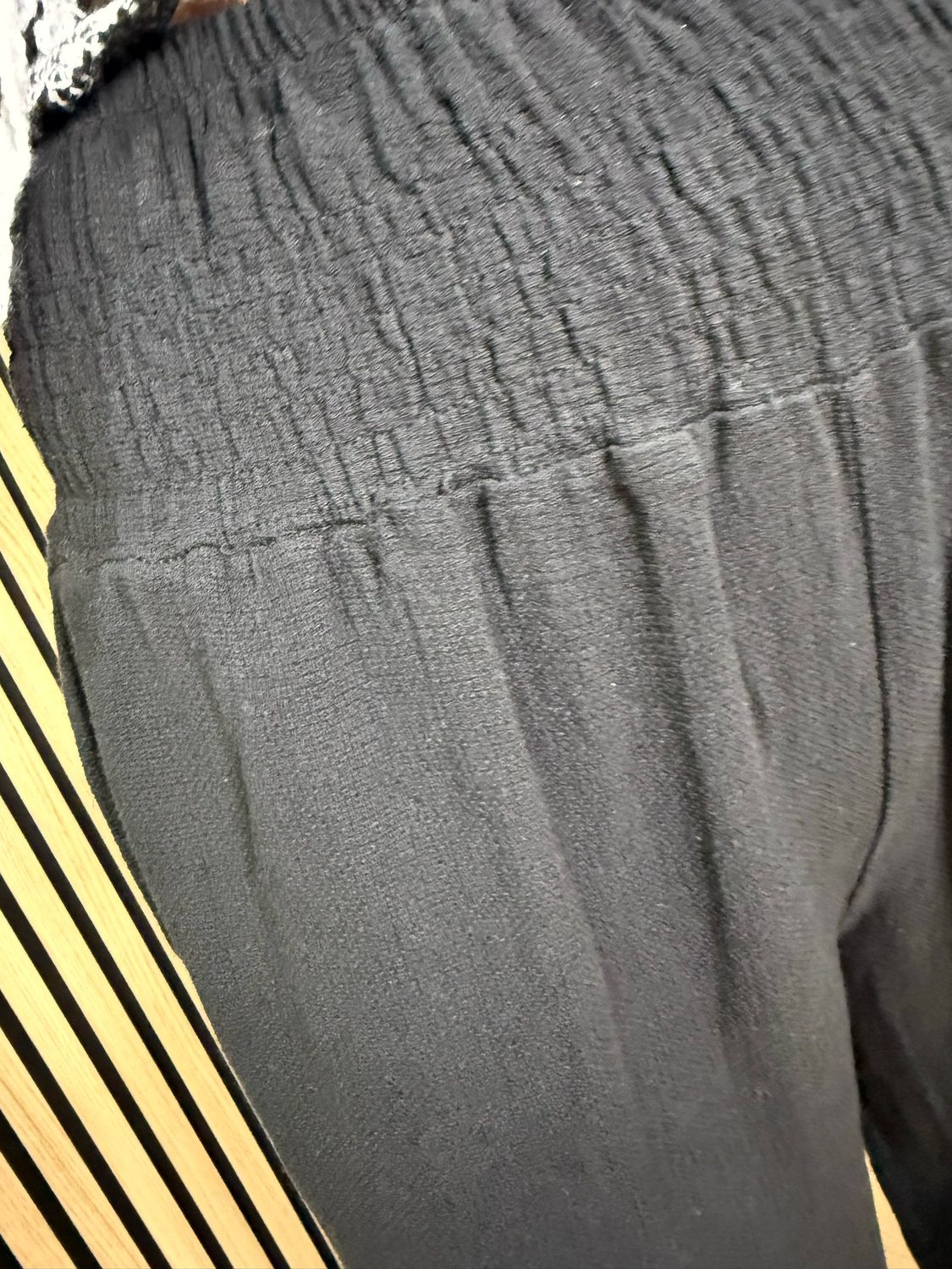 Linen Blend Wide Leg Trousers - Black