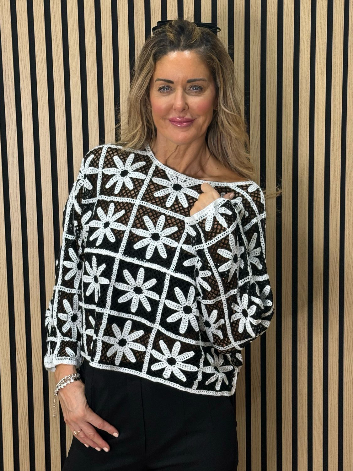 Floral Crochet Top - White/Black