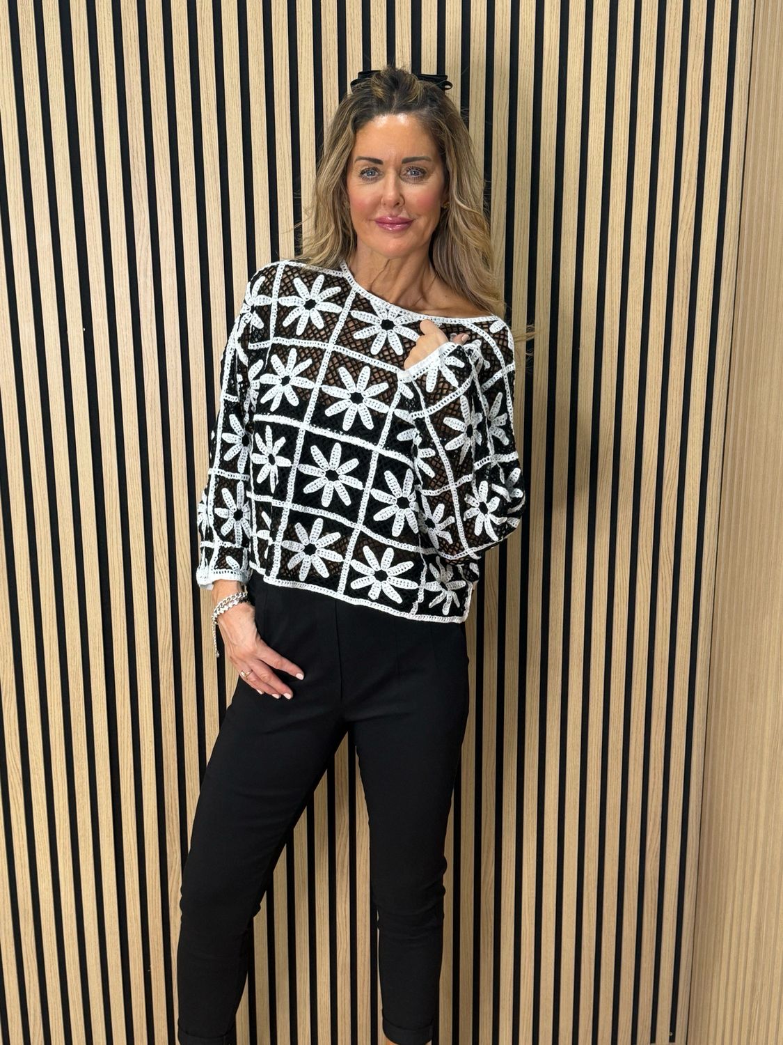 Floral Crochet Top - White/Black