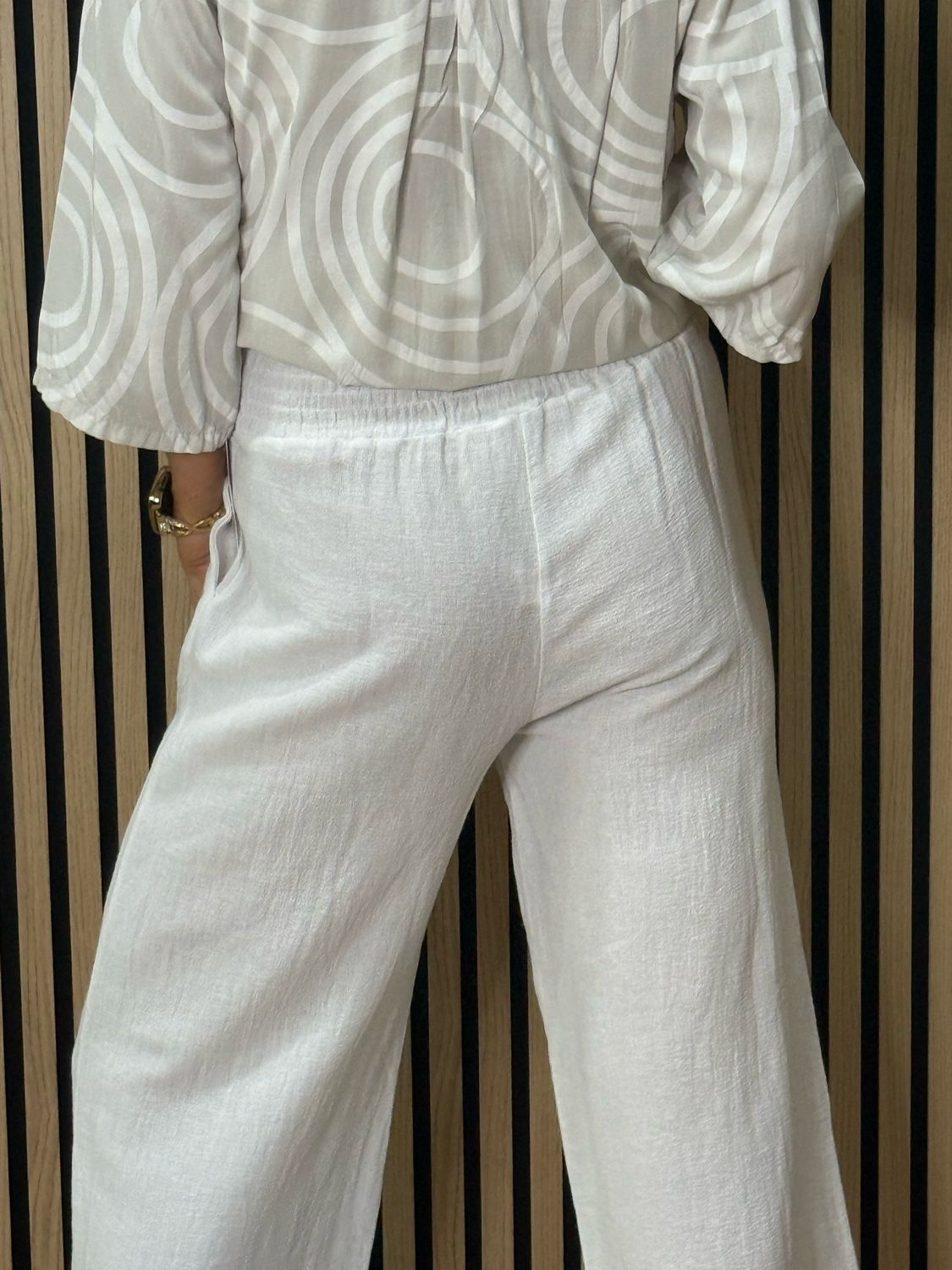 Linen Blend Wide Leg Trousers - White