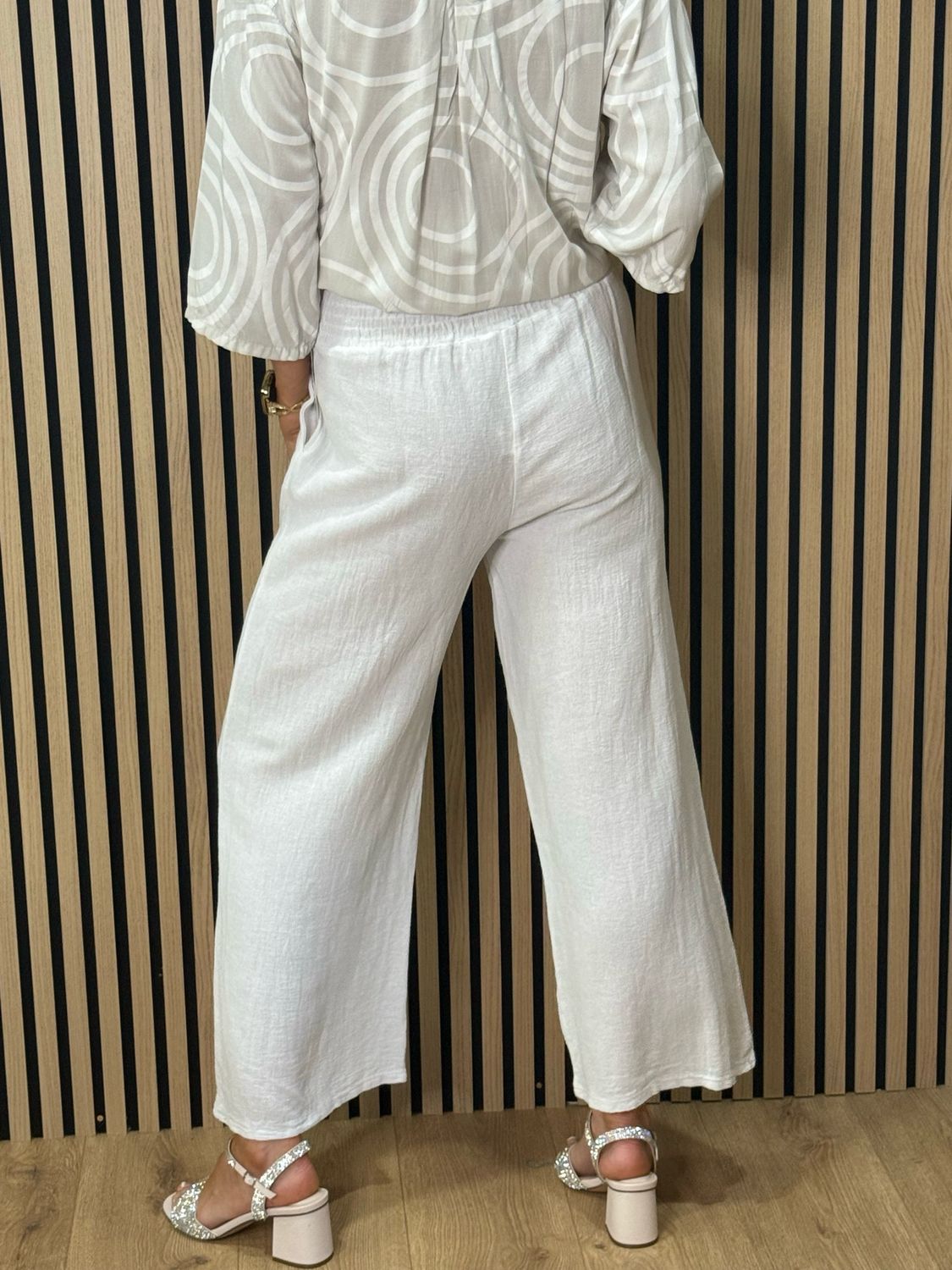 Linen Blend Wide Leg Trousers - White