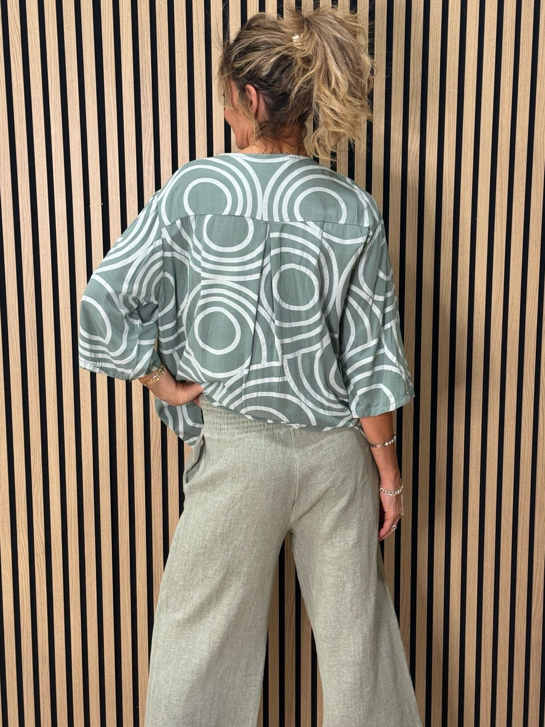 Linen Blend Wide Leg Trousers - Khaki