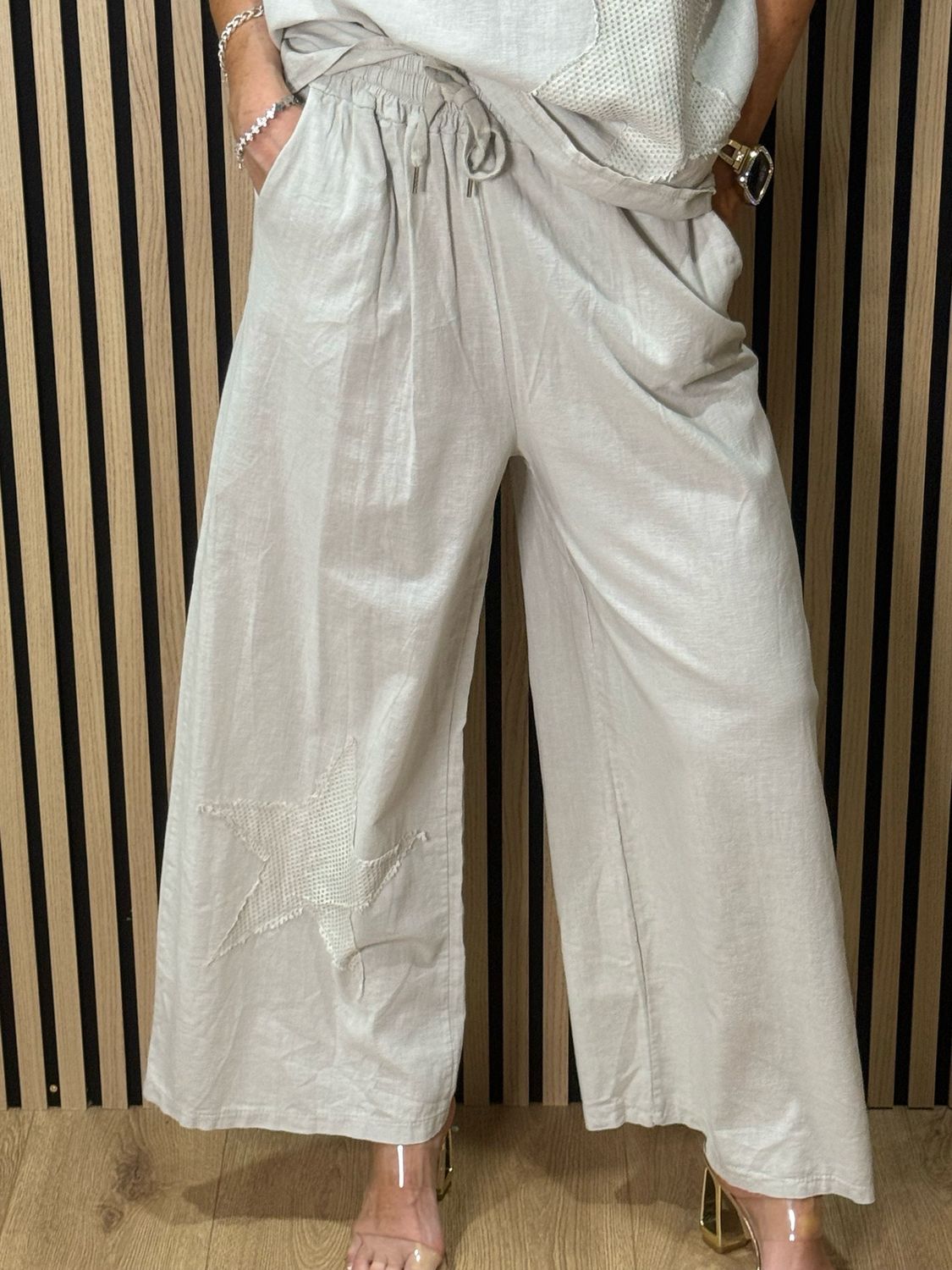 Star Detail Trouser Suit - Stone