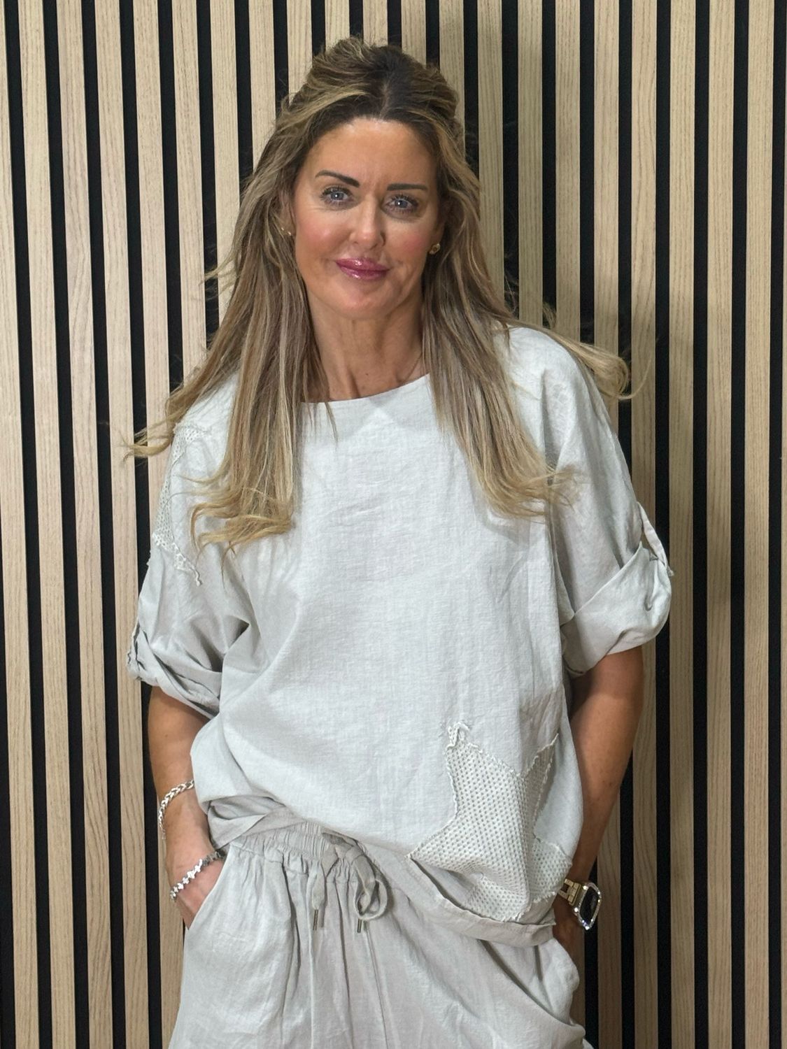 Star Detail Trouser Suit - Stone